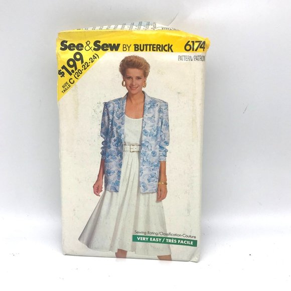 UNCUT Vintage Sewing PATTERN See and Sew 6174, Butterick Very Easy 1988 Misses - Picture 1 of 2